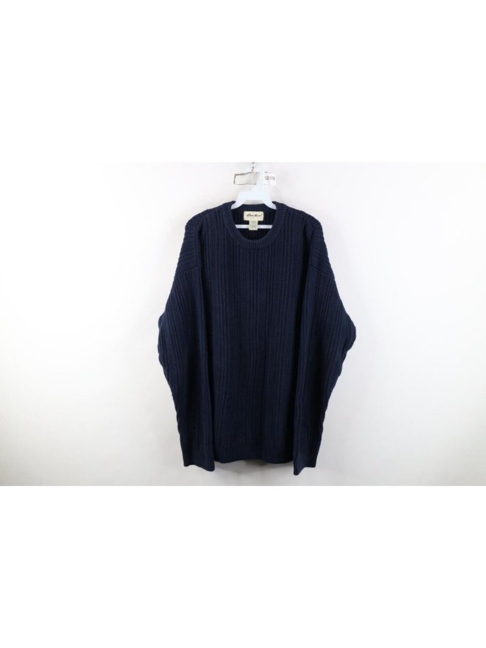 Vintage 90s Eddie Bauer Mens Large Faded Chunky Cotton Ribbed Knit Sweater Blue